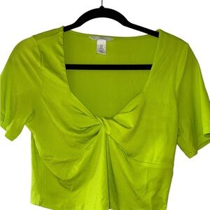 H&M Green Crop Tie Front Blouse